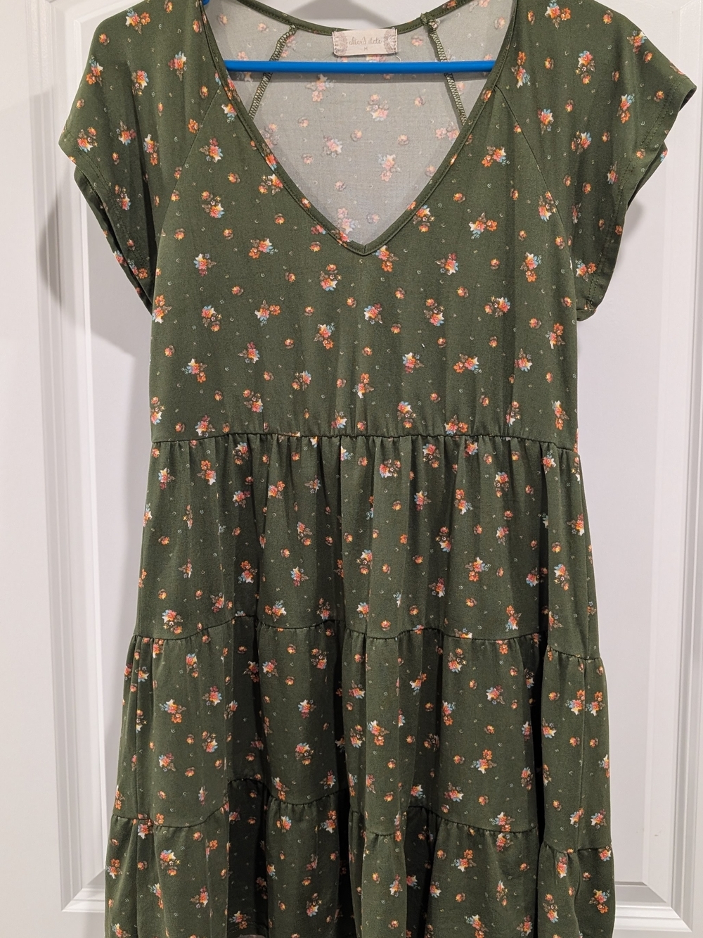 Altar'd State Olive Green Floral Tiered Dress Size M